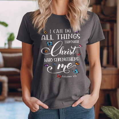 Teesdily | Jesus Butterfly Lovers Shirt, I Can Do All Things Through Christ T-shirt Hoodie Sweatshirt Mug, Christian Lovers Gifts, Faith Tee