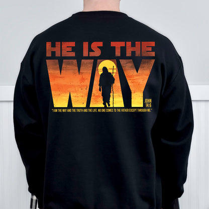 Teesdily | Jesus Walking Sunset Shirt, He Is The Way The Truth The Life Unisex Hoodie Sweatshirt Mug, Christian Shirt Backside, Religious Gift Ideas