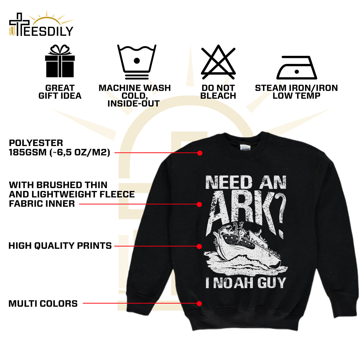 Teesdily | Jesus Fishing Shirt, Need An Ark I Noah Guy A Whimsical Hoodie Sweatshirt, Gift For Christians, Great For Noah's Ark Anniversary