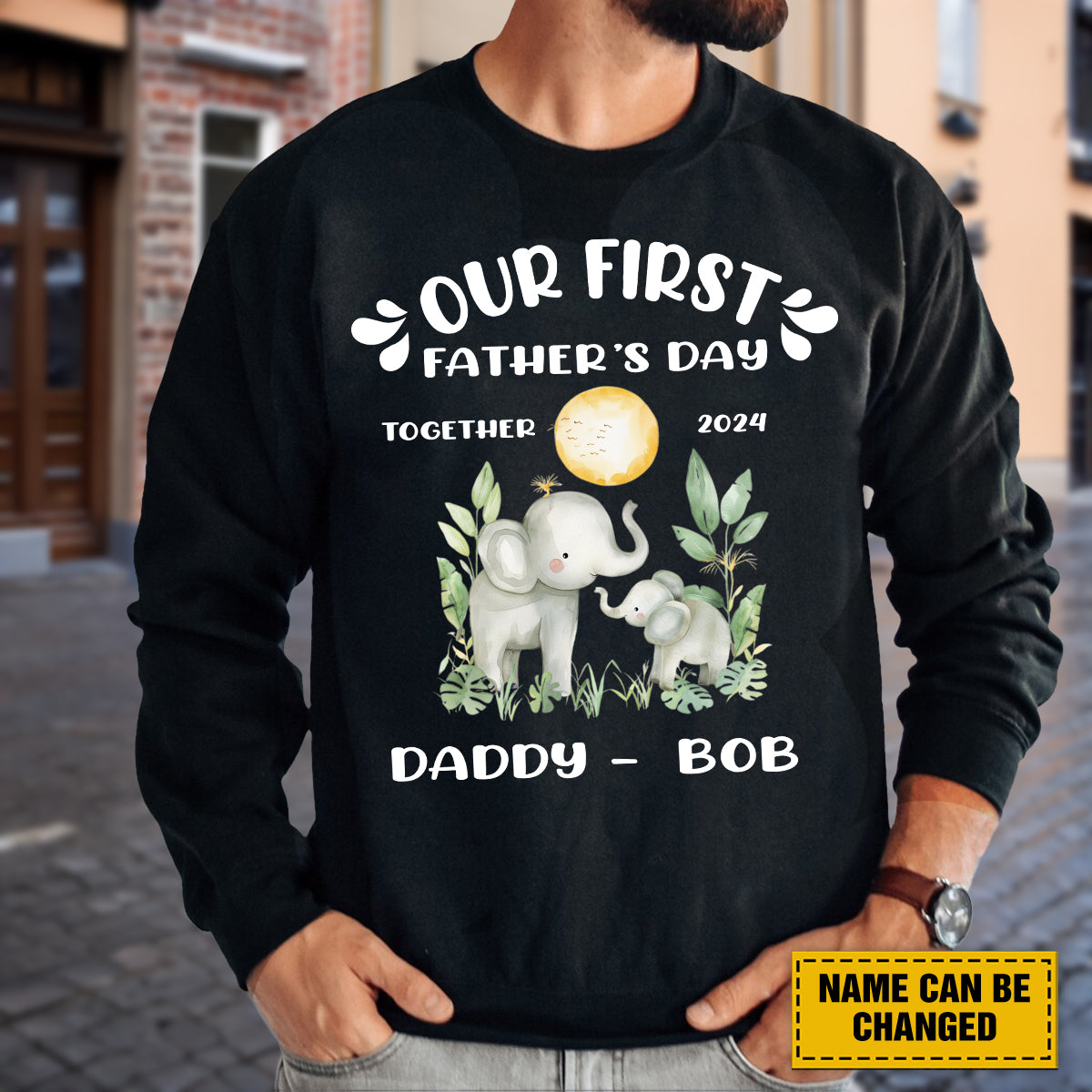 Teesdily | Customized Our First Fathers Day Together 2024 Shirt, Elephant Father Day, Dad Gift, Unisex Tshirt Hoodie Sweatshirt Mug