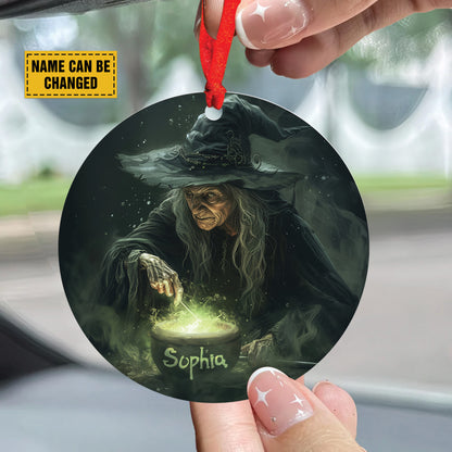 Teesdily | Customized Witch Halloween Ornament Car Hanging, Pumpkin Pot Of Poison Car Rear View Mirror Accessories, Retro Halloween Decorations