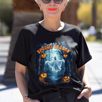 Teesdily | Halloween Ghost Pumpkin Shirt, Spooky Season Sweatshirt, Pumpkin Spooky Vibe Hoodie, Halloween Party Shirt For Women, Fall Pumpkin Tee Gift