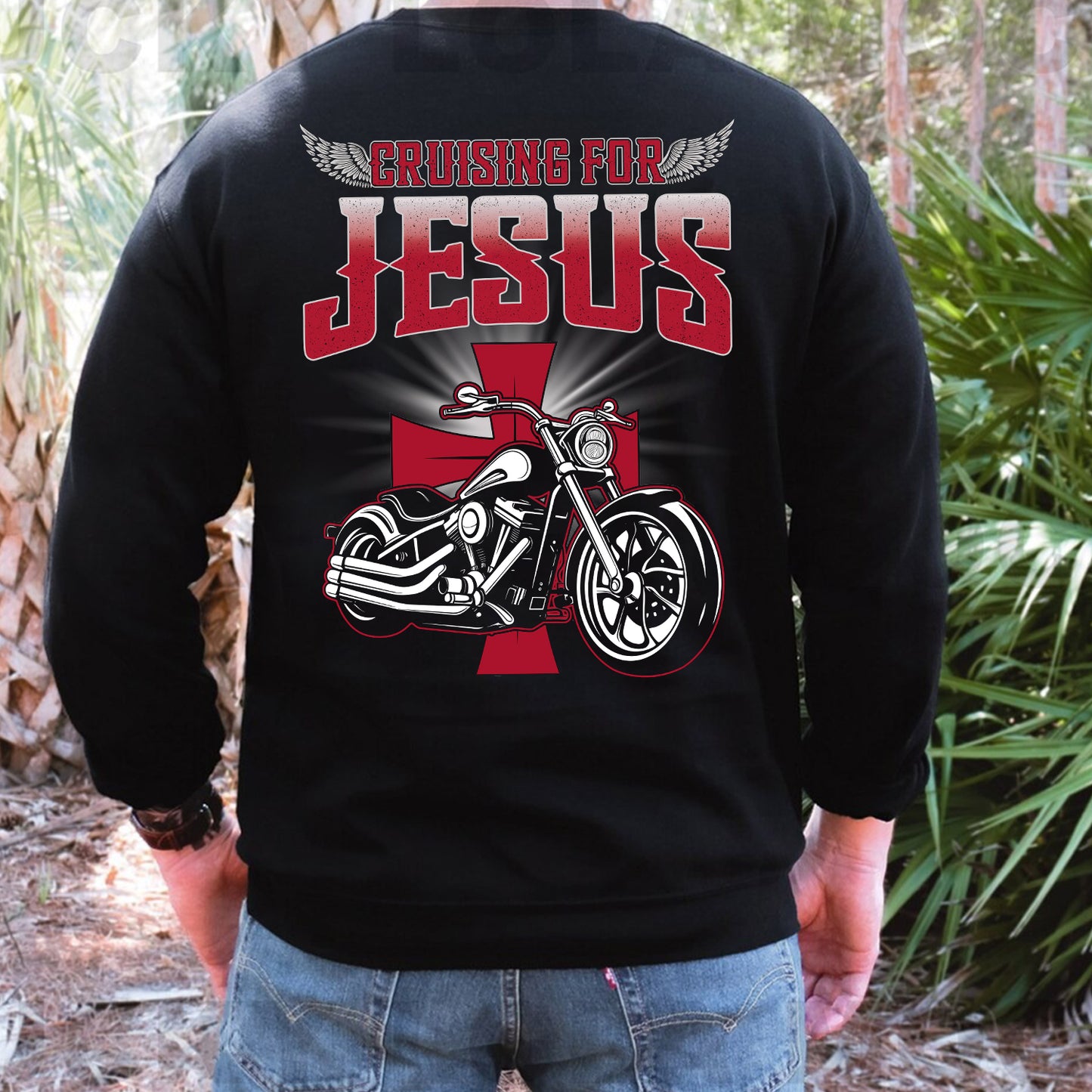 Teesdily | Christian Motorcycle Men's T-shirts, Cruising For Jesus Crew Neck Hoodie Sweatshirt, Biker Faith Mug, Speed Lover Matching Couple Outfits