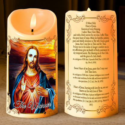 Teesdily | Customized Jesus Sacred Heart Led Candle Without Battery, O Most Holy Heart Of Jesus Christian Religious Christmas Gift