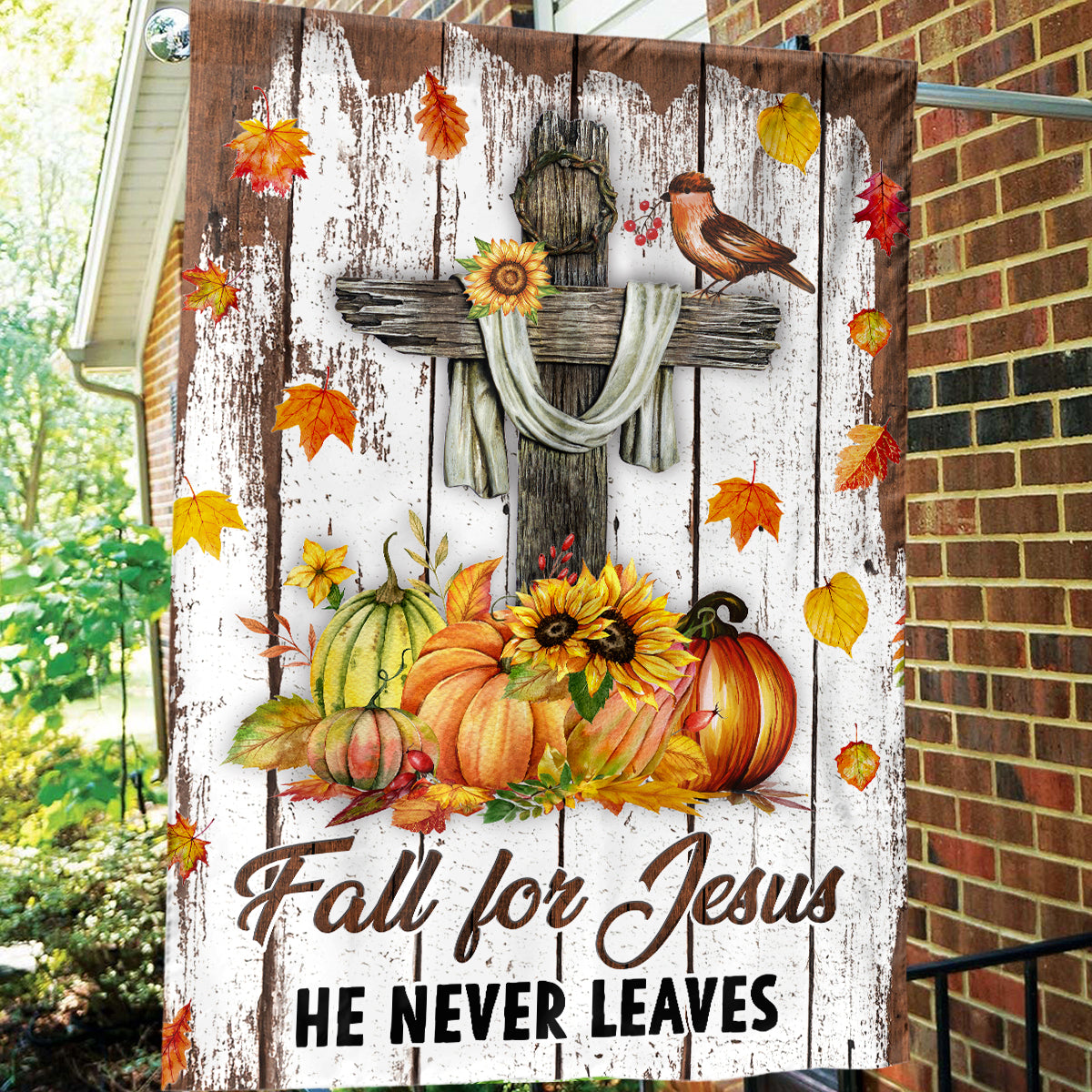 Teesdily | Jesus Cross Pumpkin Outdoor Garden Flags, Jesus Christ Thanksgiving House Flag, Autumn Harvest Day Garden Flag, Thanksgiving Decorations