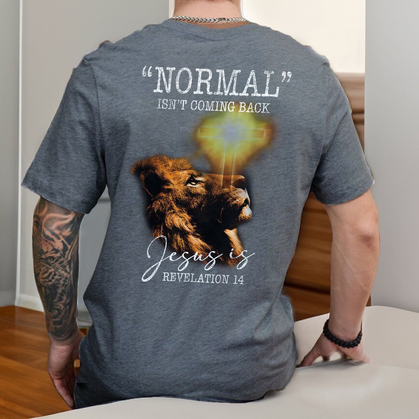 Teesdily | Jesus Lion Of Judah Shirt, Normal Isn't Coming Back Jesus Is Revelation 14 Jesus Sweatshirt Hoodie Mug, God Believer Back Side Shirt