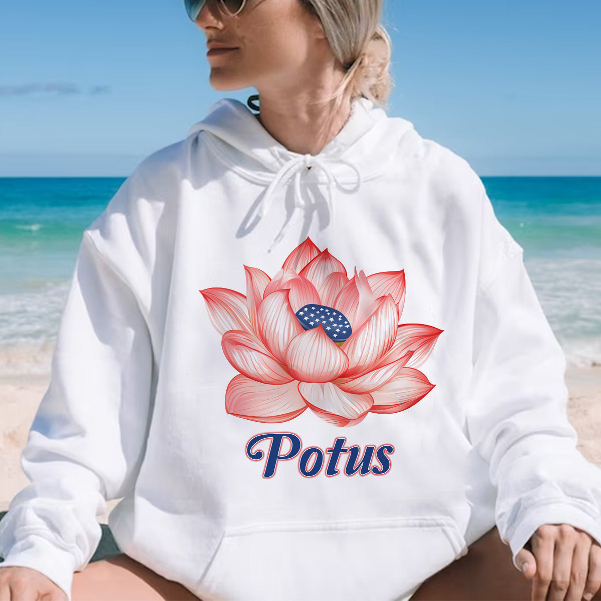 Teesdily | Lotus For Potus Shirt, Lotus Flower Sweatshirt Hoodie Mug, Comma La T-shirt, Patriot Ka-mala Tee, US Flag Women's Rights, Woman Gift