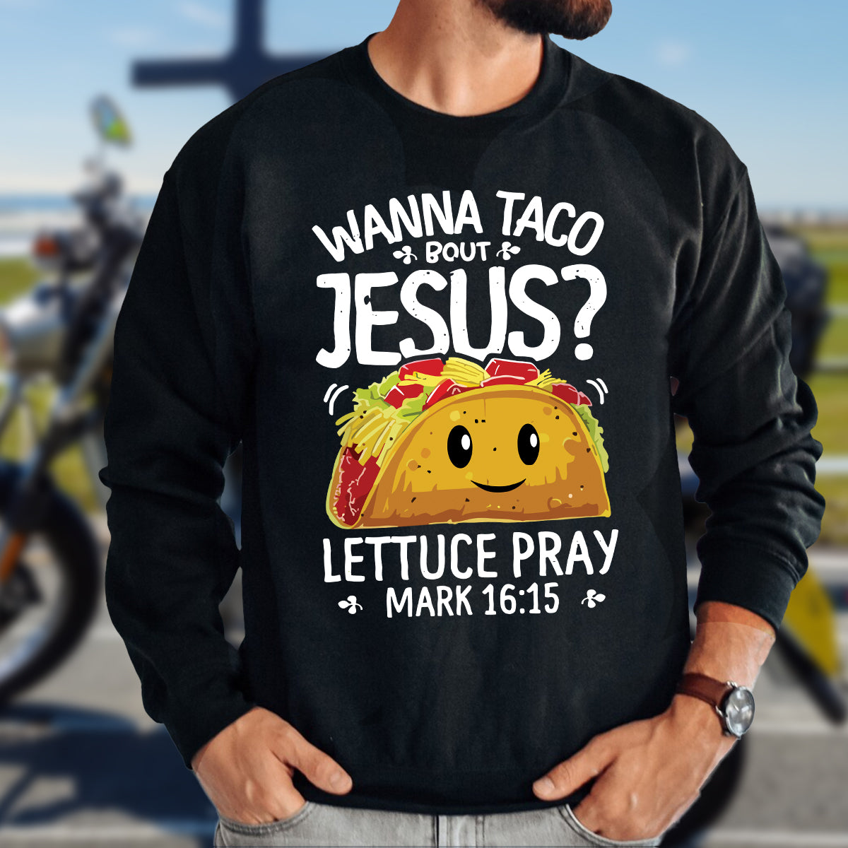 Teesdily | Jesus Taco Shirt, Wanna Taco Bout Jesus Lettuce Pray T-shirt, Jesus Humor Tee, Religious Puns Gifts, Taco Lover Gift Hoodie Sweatshirt Mug