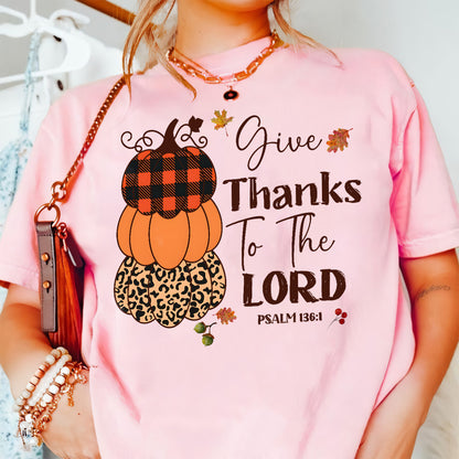 Teesdily | Give Thanks To The Lord Shirt, Fall Pumpkin Stack Tee Sweatshirt Hoodies, Leopard Pumpkin Mug, Fall Shirts For Women Faith, Halloween Gift