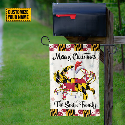 Teesdily | Customized Maryland Crab Christmas Flag Garden, Merry Christmas Maryland House Flag, Crab Santa Yard Flag Banner Decor, Christmas Gift