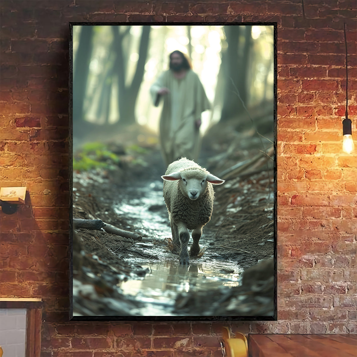 Teesdily | Jesus And Lamb Poster, Lamb Of God Canvas Poster Wall Art Decor, Jesus Running Lamb Faith Poster, Christian Art Gift Home Decoration