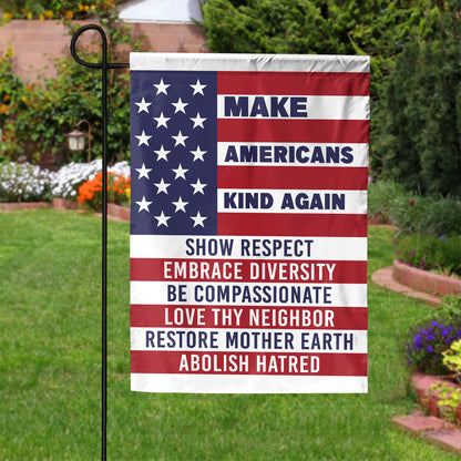 Teesdily | American House Flag, Make Americans Kind Again Show Respect House Flag, Patriot Gift, Christian Home Decor Flag