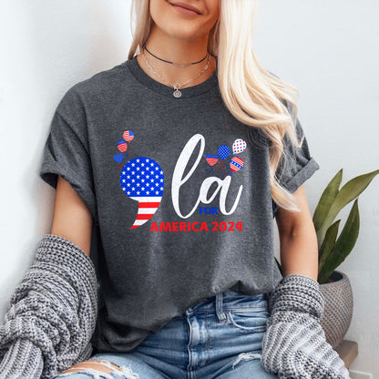 Teesdily | Comma La Shirt, Comma La For America T-shirt, 2024 American Flag Balloon Sweatshirt Hoodie Mug, Girl Power Patriot Gift