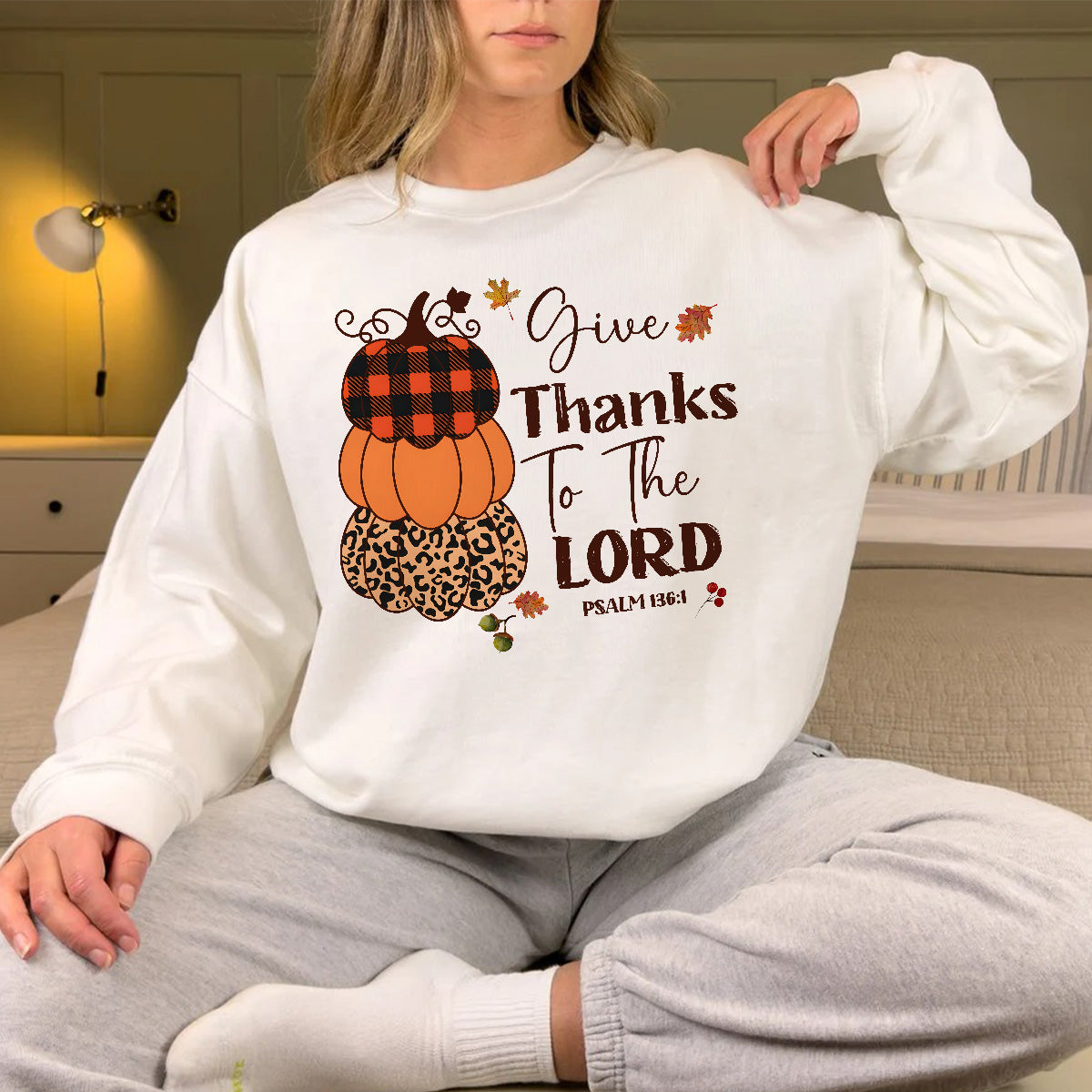 Teesdily | Give Thanks To The Lord Shirt, Fall Pumpkin Stack Tee Sweatshirt Hoodies, Leopard Pumpkin Mug, Fall Shirts For Women Faith, Halloween Gift