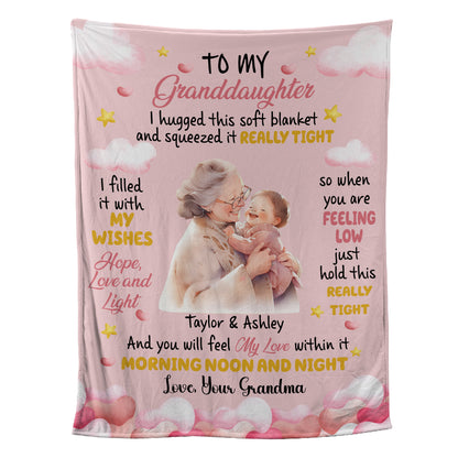 Teesdily | Personalized To My Granddaughter Blanket I Hugged This Soft Blanket And Squeezed It Really Tight Sherpa Fleece Cute Gift From Grandma