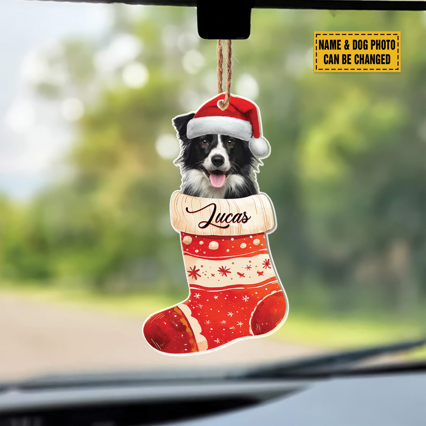 Teesdily | Customized Border Collie In Santa Stocking Ornament, Christmas Dog Ornament, Santa Pet Ornament Hanging Christmas Tree Decor, Dog Gift