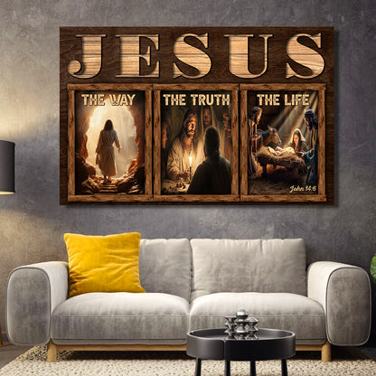 Teesdily | Jesus Christ Poster Canvas, Jesus The Way The Truth The Life Wall Art, Christian Decor, Religious Wall Decor Poster Canvas