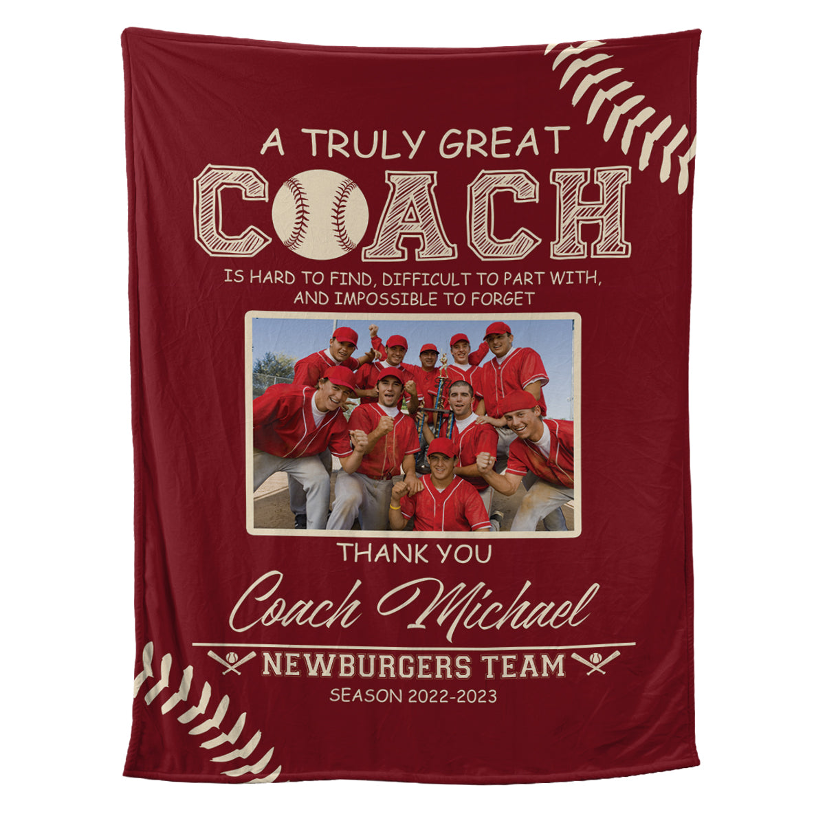 Teesdily | Personalized Baseball Coach Blanket With Picture, A Truly Great Coach Throw Blanket, Thank You Coach Gifts From Team Baseball Softball