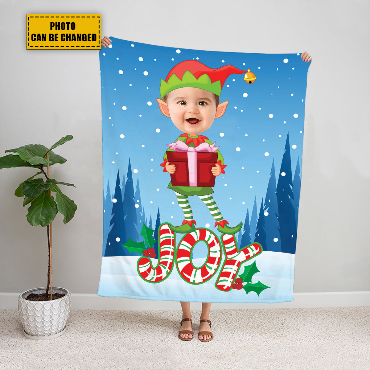 Teesdily | Christmas Elf Customized Fleece Blanket Nursery Xmas Sherpa Blanket Christmas Joy Funny Customize Blankets With Photos Gift For Kids