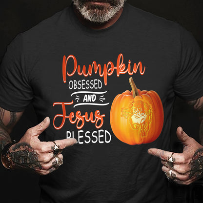 Teesdily | Jesus Pumpkin Shirt, Pumpkin Obsessed And Jesus Blessed Autumn Tee Sweatshirt Hoodie Mug, Christian Apparel, Pumpkin Jesus Lovers Gifts