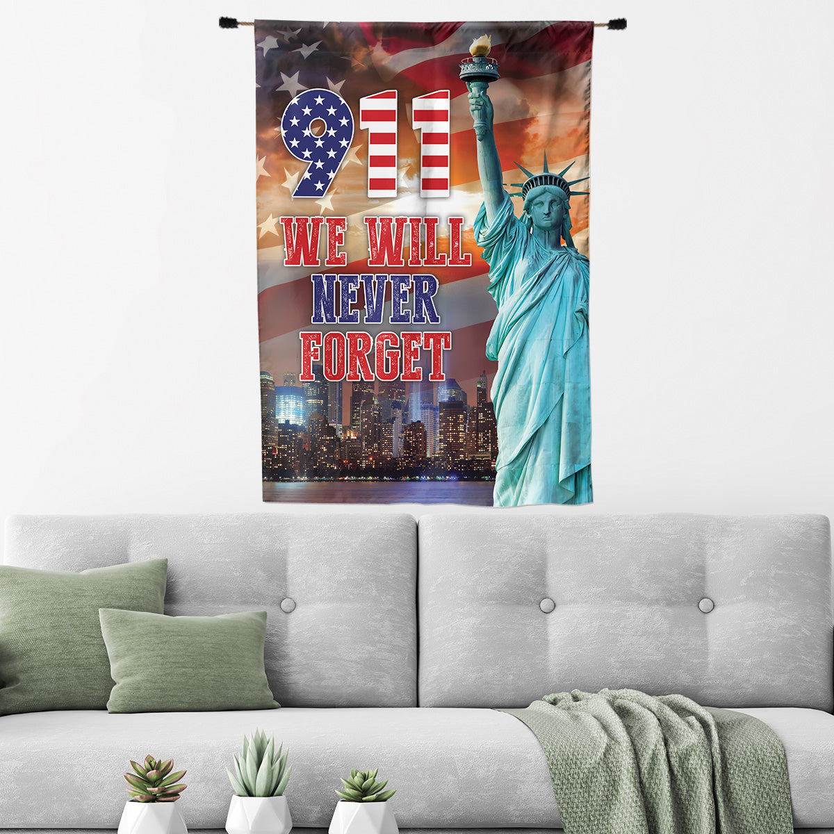 Teesdily | 911 America Flag House Flag, September 11 We Will Never Forget Garden Flag, Patriot Day Yard Banner Home Decor, Remembrance Day Gifts