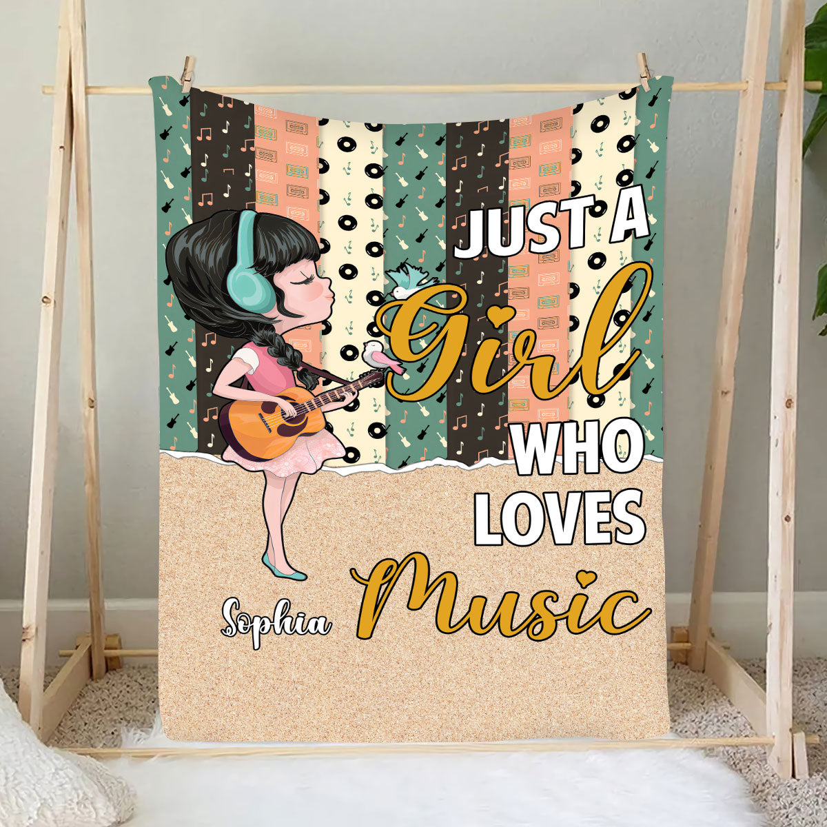 Teesdily | Music Girl Personalized Name Fleece Blanket Just A Girl Who Loves Music Sofa Blanket Birthday Holiday Gift For Daughter Sister Friends