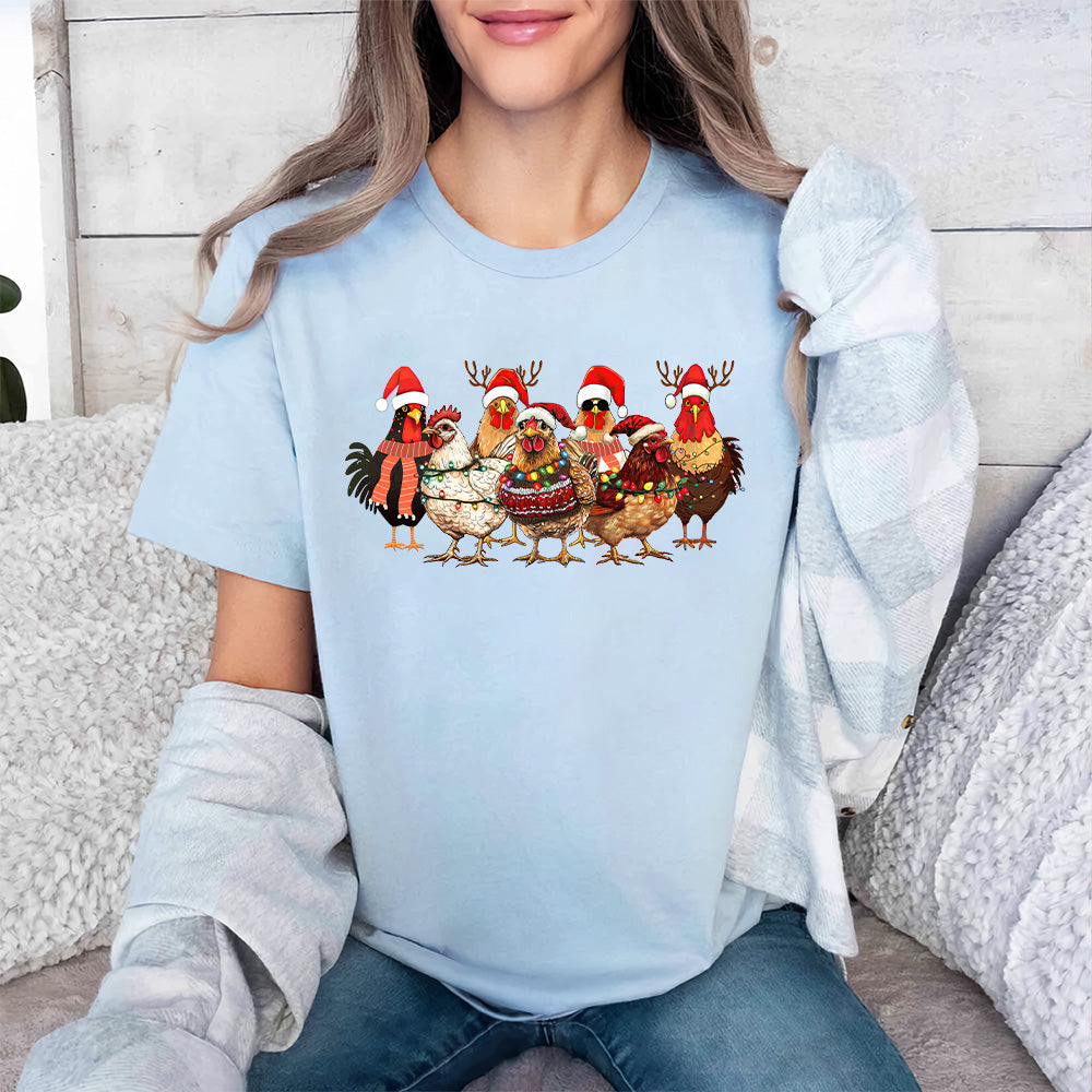 Teesdily | Christmas Chickens Shirt, Farming Chicken Christmas Sweatshirt, Funny Christmas Farm Hoodie Mug, Chicken Lovers Gift