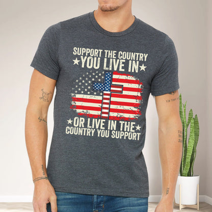 Teesdily | American Flag Jesus Cross Shirt, Support The Country You Live Tee Sweatshirt Hoodie Mug, Jesus Lovers Gifts, Patriotism Shirt