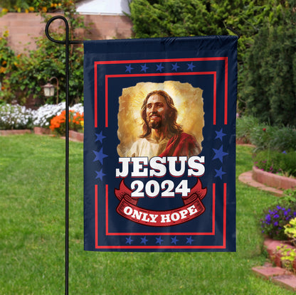 Teesdily | Jesus 2024 Only Hope Garden Flag, Christian American Flag Home, Christ Patriotic Yard Banner House Flag, Outdoor Decor Religious Gift