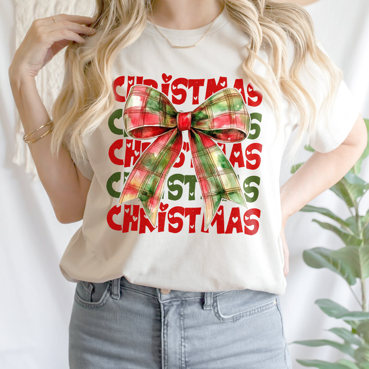 Teesdily | Christmas Coquette Bow Shirt, Coquette Christmas Sweatshirt, Christmas Bow Sweater, Holiday Hoodie, Retro Christmas Gift