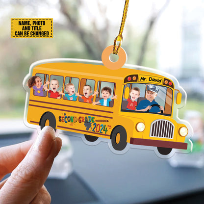 Teesdily | Personalized Back To School Ornament, School Bus Driver Acrylic Ornament, First Day Of School Rear View Mirror Hanging, Driver Gifts