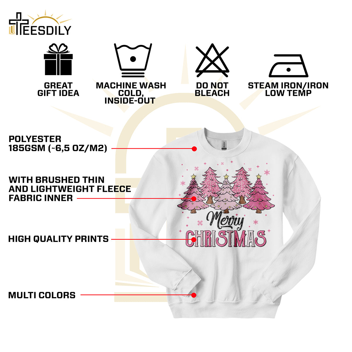 Teesdily | Merry Christmas Shirt, Pink Christmas Tree Sweatshirt, Christmas Vibes Sweater, Holiday Season Hoodie Mug Gift Mom