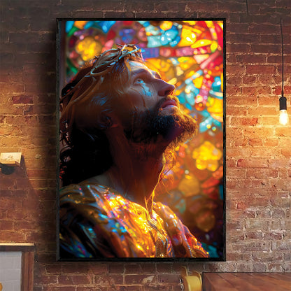 Teesdily | Jesus Portrait Art Stained Glass Design Poster, Christian Home Decor Poster Canvas, Jesus Art Religious Wall Decor, God Believers Gifts