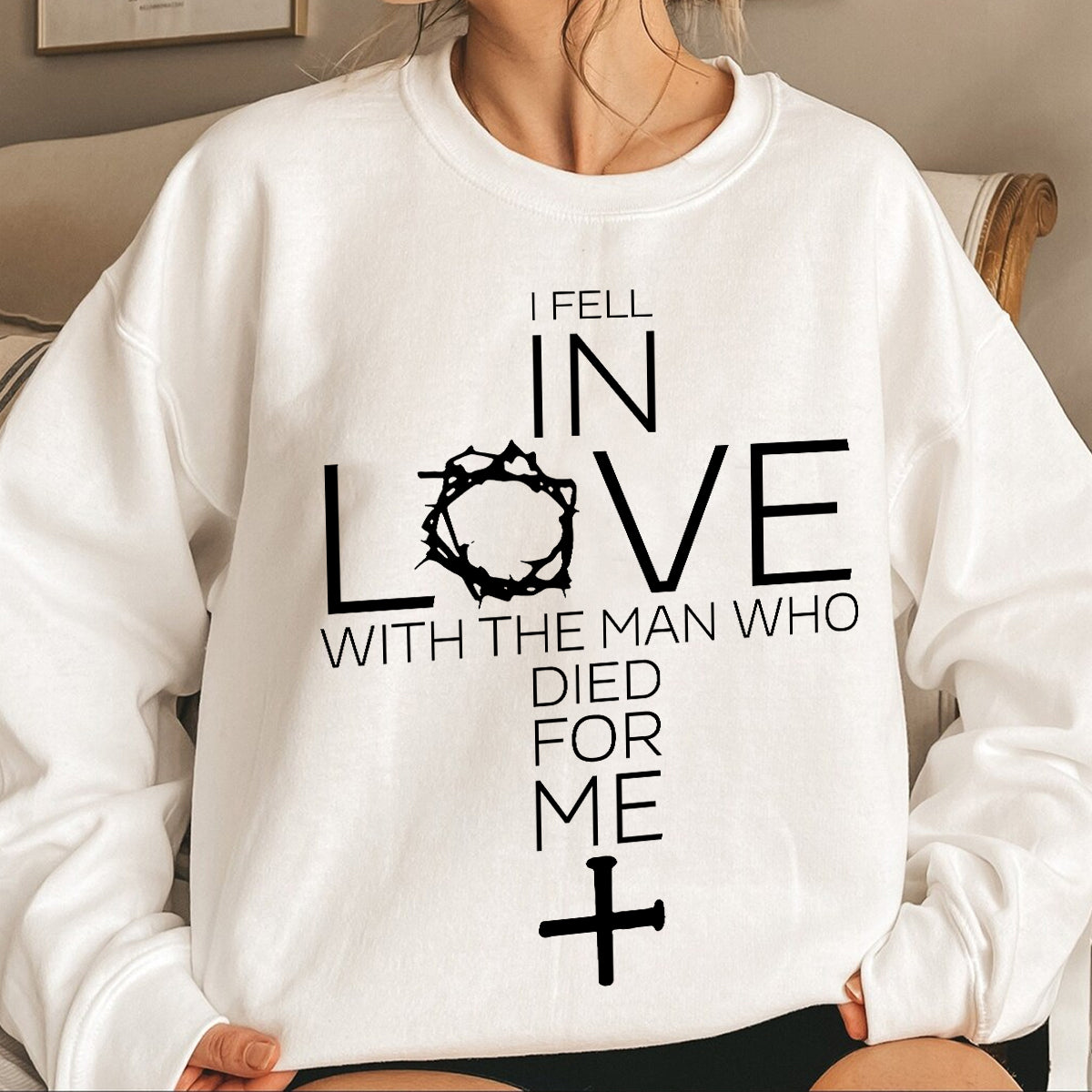 Teesdily | Jesus Cross Shirt, I Fell In Love With The Man Who Died For Me Tee Sweatshirt Hoodie Mug, Jesus Lovers Gifts, Christian Tee