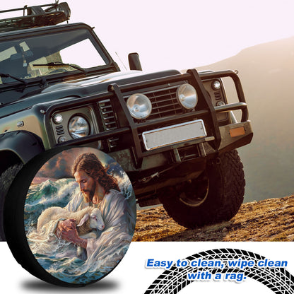 Teesdily | Jesus And Lamb Spare Tire Cover Car, Lamb Of God Wheel Cover Truck, Christian Car Accessories
, God Inspirational Spare Tire Cover 27"-34"