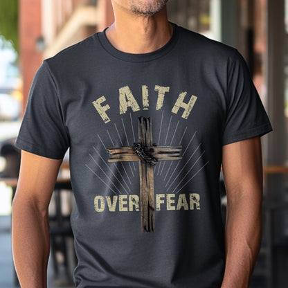 Teesdily | Jesus Cross Art Shirt, Faith Over Fear Tee Sweatshirt Hoodie Mug, Jesus Lovers Gifts, Christian Apparel, Christian Pastor Gifts