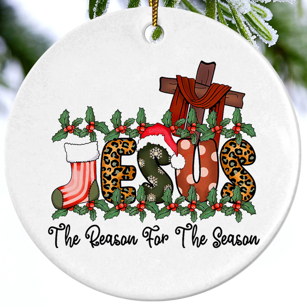 Teesdily | Jesus Cross Christmas Ornament, Jesus Is The Reason For The Season Xmas Ornament, Jesus Lover Gift, Christmas Gift