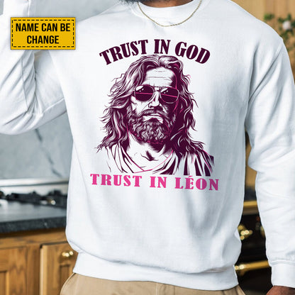 Teesdily | Customized Jesus Sun Glasses Shirt, Trust In God Trust In Me, Summer Day Unisex Tshirt Hoodie Sweatshirt, Christian Gift Mug