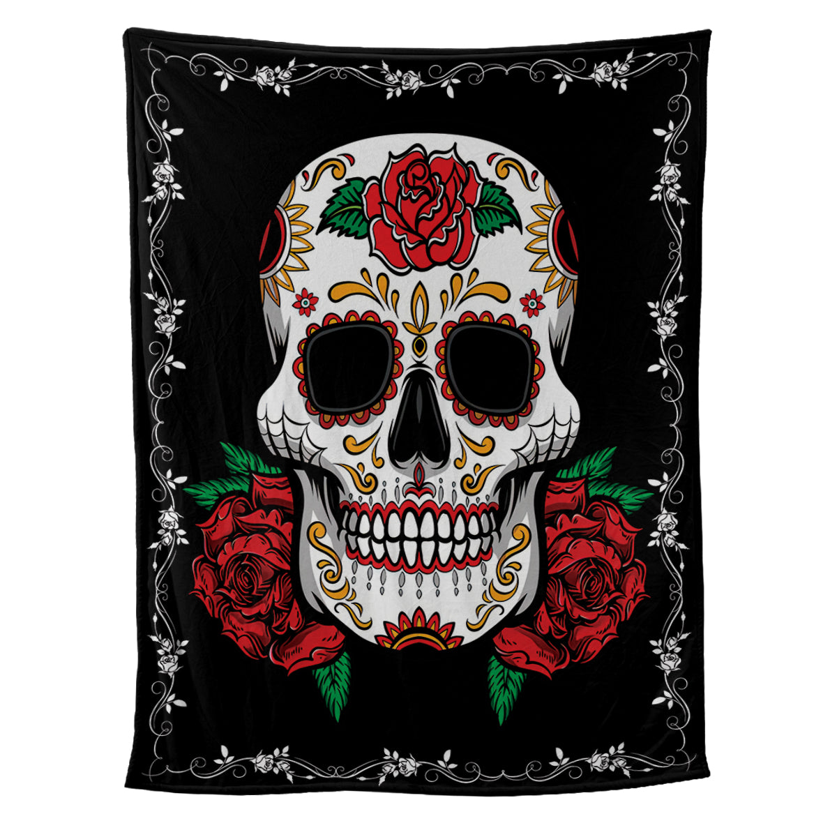 Teesdily | Sugar Skull Rose Blanket Soft Throw Skull Fleece Throw Blanket For Kids Teens Couple Skeleton Bed Blanket Halloween Day Of The Dead Gifts