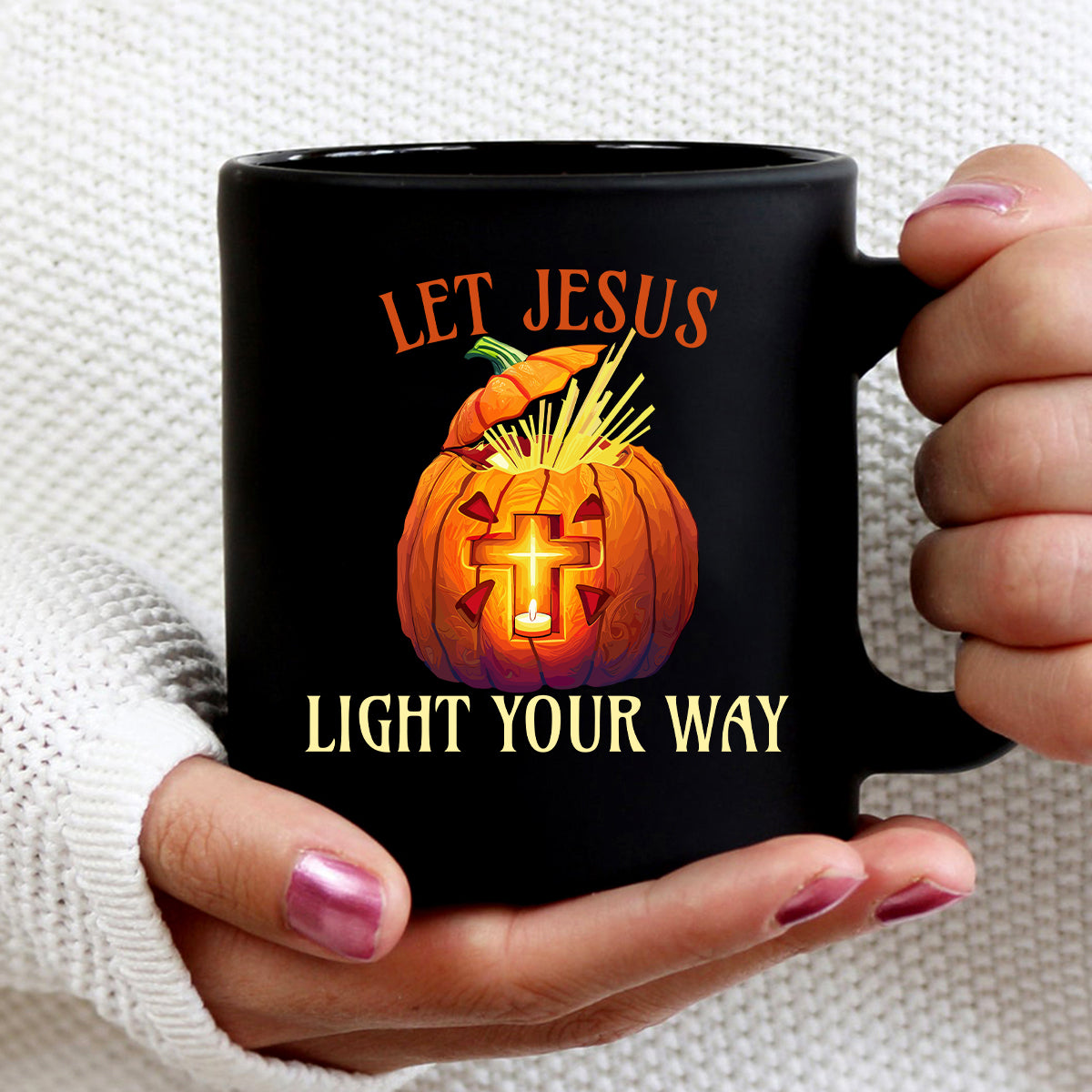 Teesdily | Jesus Pumpkin Cross Shirt, Let Jesus Light Your Way T-shirt, Jesus Light Pumpkin Sweatshirt Hoodie Mug, Happy Halloween Christian Gift