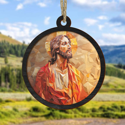 Teesdily | Jesus Suncatcher, Nativity Scene Christian Christmas Ornament Suncatcher, God Suncatcher, Christmas Tree Decor, Jesus Lover Gifts