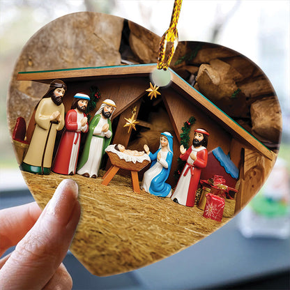 Teesdily | Personalized Holy Night Jesus Nativity Scene Ceramic Ornament, Jesus Christmas Ornament, Jesus Lover Xmas Gift