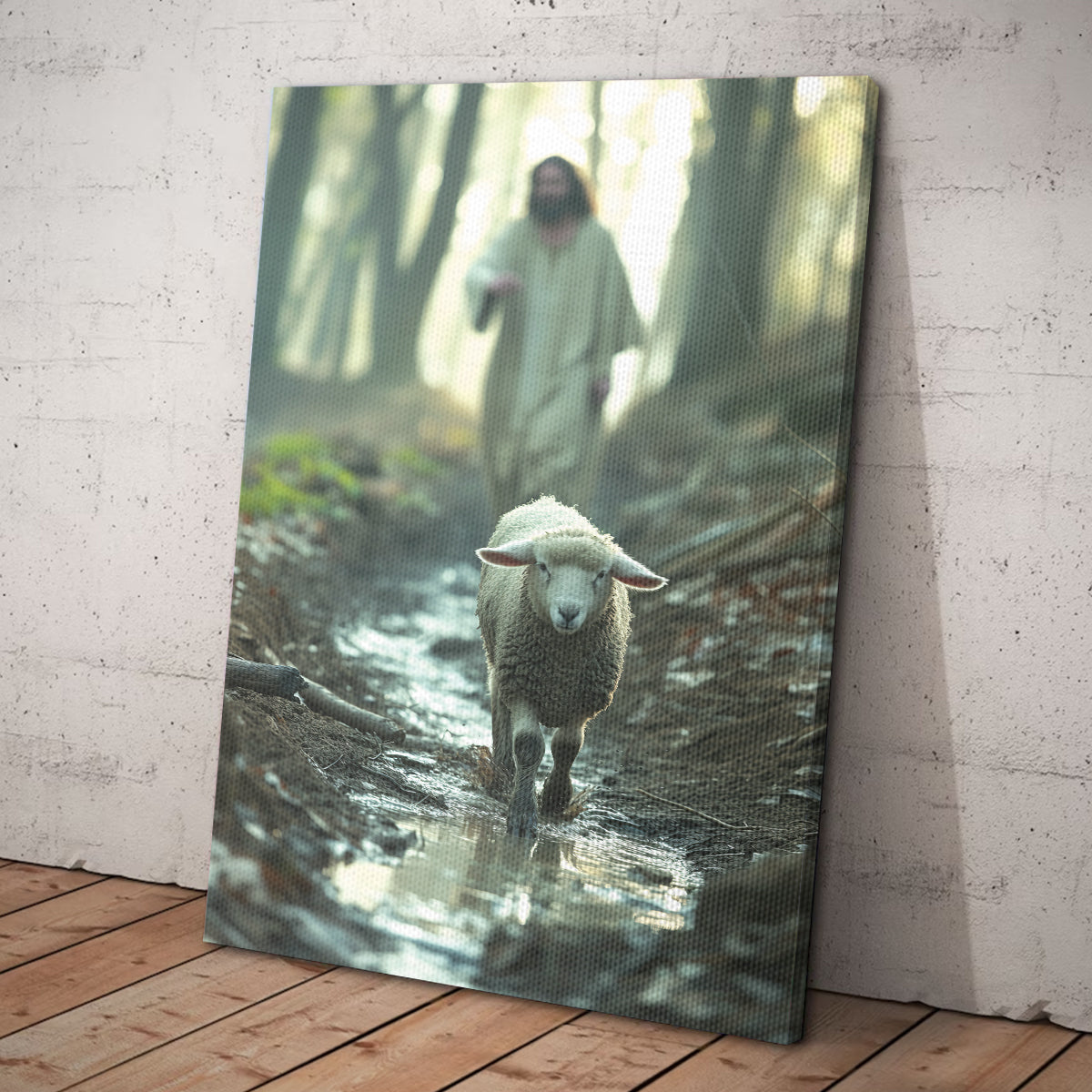 Teesdily | Jesus And Lamb Poster, Lamb Of God Canvas Poster Wall Art Decor, Jesus Running Lamb Faith Poster, Christian Art Gift Home Decoration