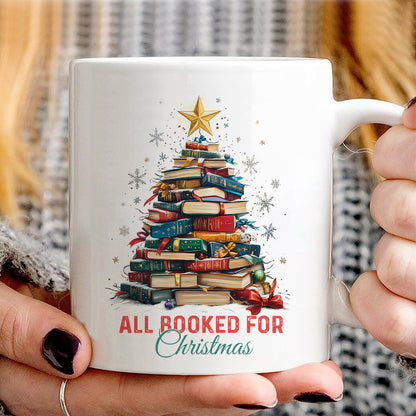 Teesdily | All Booked For Christmas Shirt, Bookworm Christmas Sweatshirt, Bookish Hoodie Mug, Gift For Librarian Book Lover