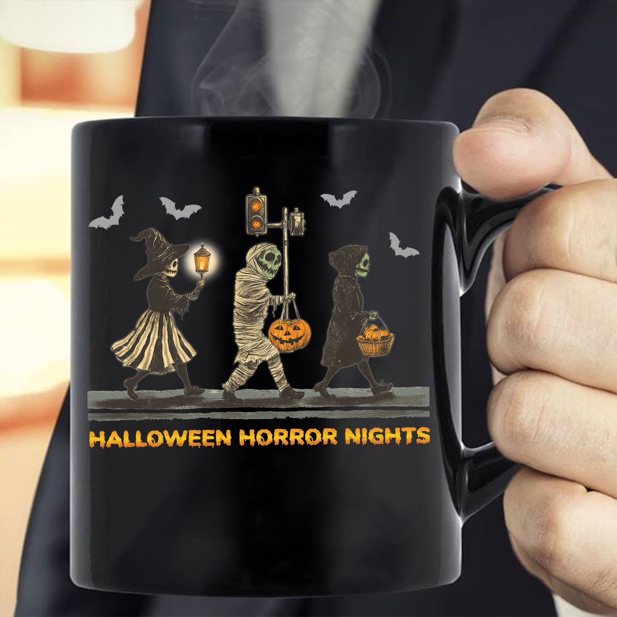 Teesdily | Halloween Horror Nights Shirt, Skeleton Witchy Halloween Sweatshirt, Pumpkin Ghost Spooky Season Hoodie Mug, Halloween Costume Gifts