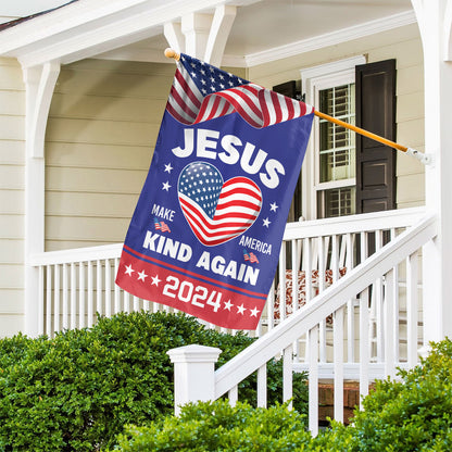 Teesdily | Jesus Make America Kind Again 2024 Garden Flag, Christian House Flag Yard Banner Outdoor Flag, Patriot Decor Home, Christ Religious Gift