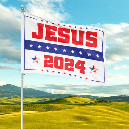 Teesdily | Jesus 2024 Garden Flag, Jesus Christ 2024 American Flag House, Independence Day Garden Banner Yard Flag, Patriotic Decor Home Decor Gift