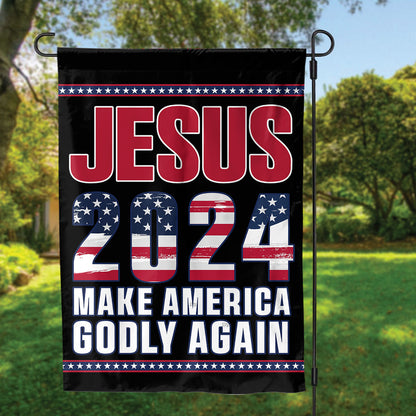 Teesdily | Jesus 2024 Make America Godly Again Patriotic Flags, Jesus American Flag Decor, Independence Day Outdoor Yard Decor, Patriotic Gifts