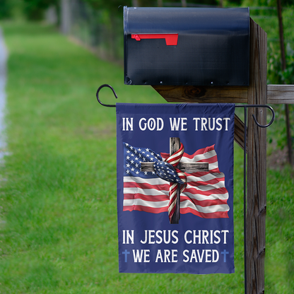 Teesdily | Jesus American Flag, In God We Trust In Jesus Christ We Are Saved House Flag Garden Flag 2024, American Patriotic Flag, Outdoor Decor Gifts