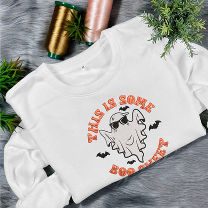 Teesdily | Halloween Ghost Boo Embroidered Shirt, This Is Some Boo Sheet Embroidery Sweatshirt, Funny Boo Sheet Bat T-shirt, Halloween Holiday Gifts